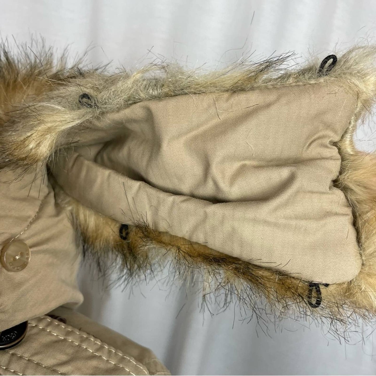Naketano Camel Parka Sand Tan Long Plush Lined Heavy Faux Fur Hood Winter Coat Size S