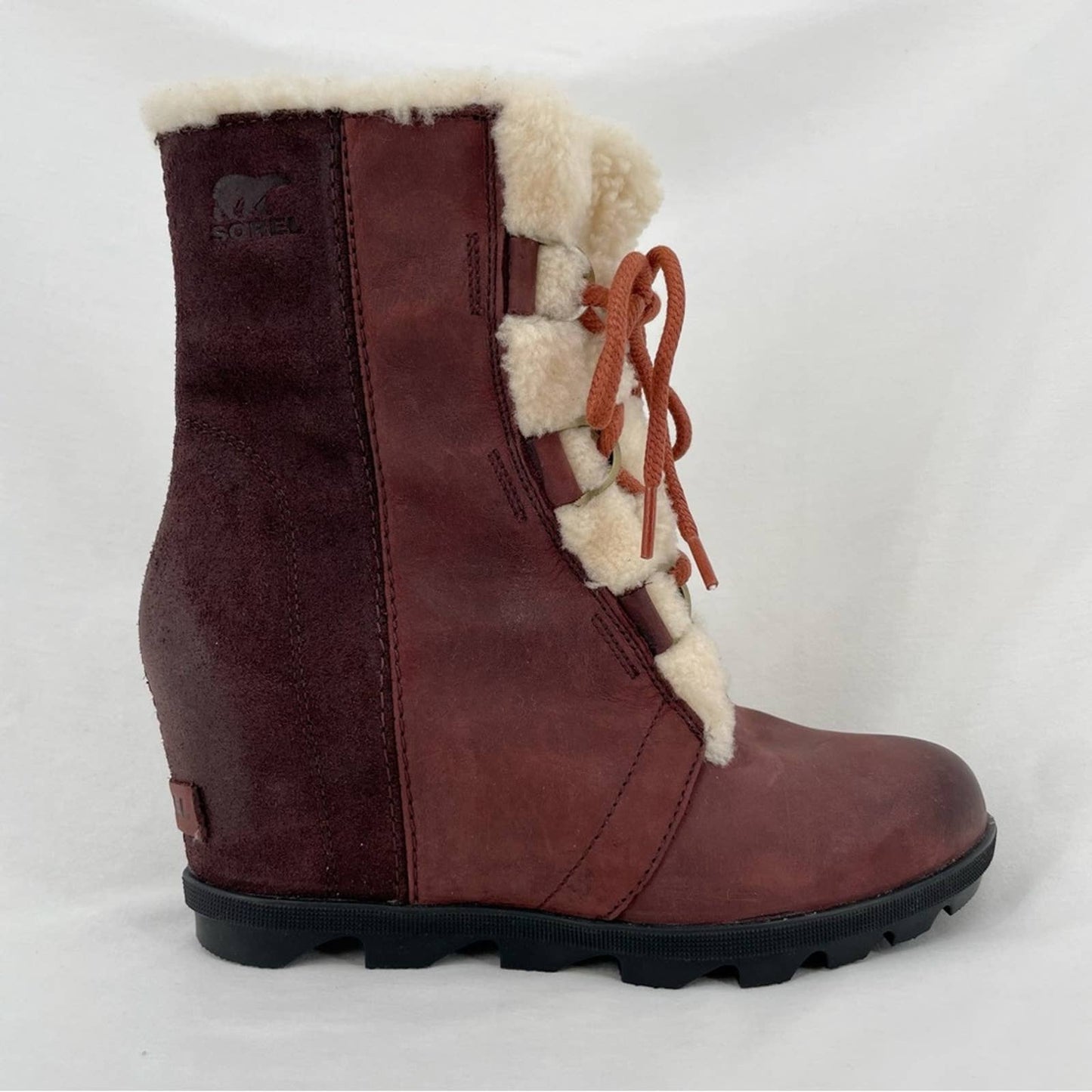 Sorel Joan of Arctic II Cattail Leather Suede Shearling Trim Wedge Mid Boots Size 9