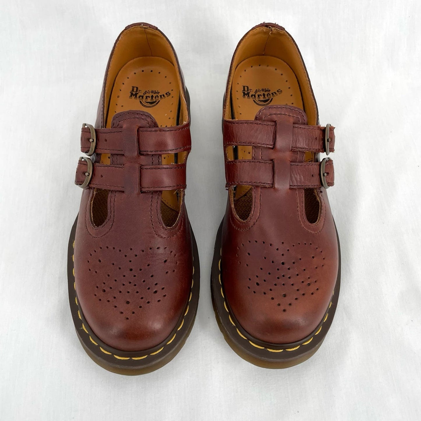 Dr. Martens Mary Jane Brown Smooth Leather Double Buckle Oxford Classic Shoes Size 8