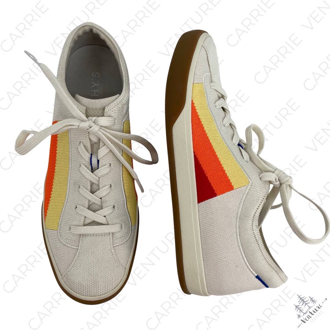 Rothy's The Lace Up Sneakers Yellow Candy Stripe Retro Orange Red Yellow Size 9