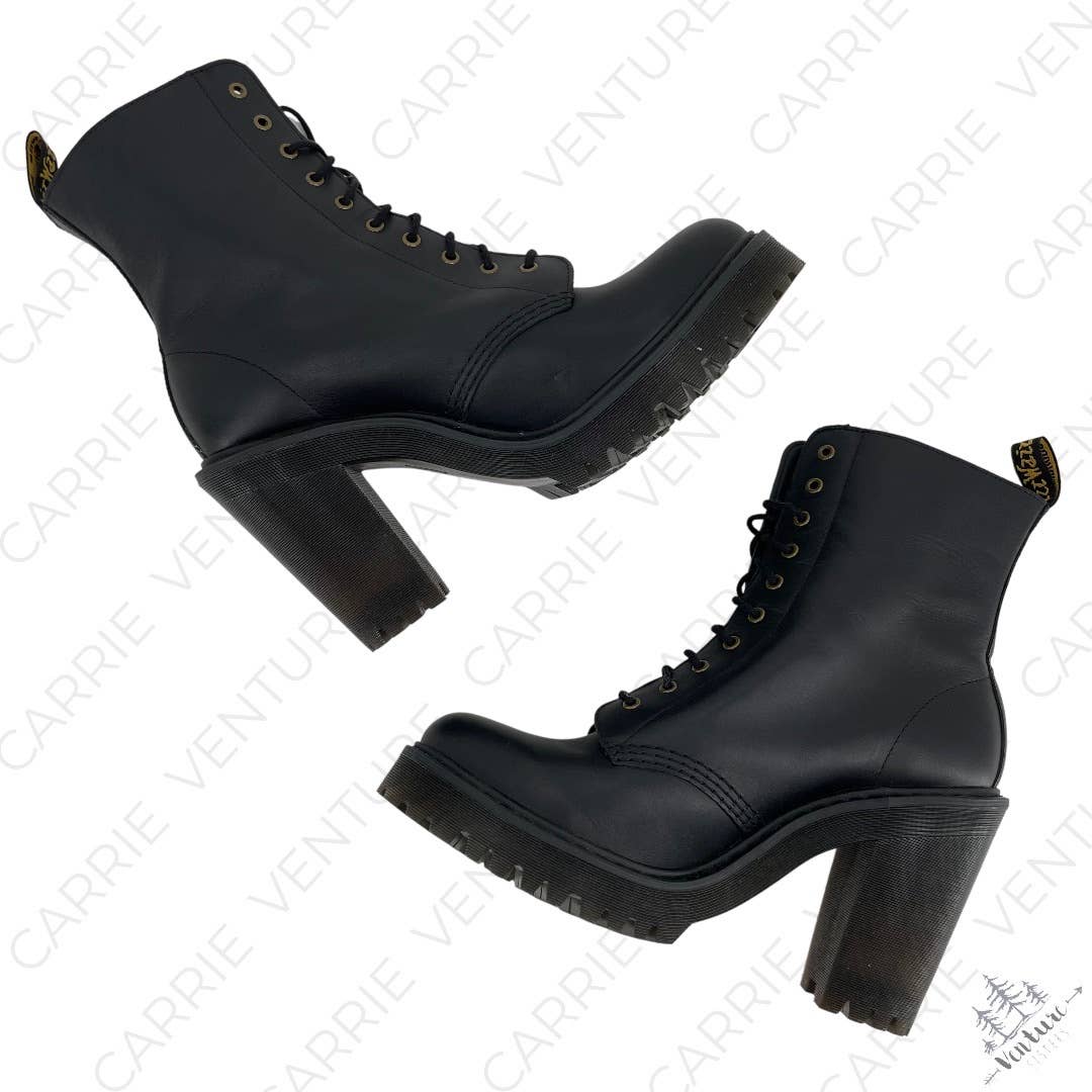 Dr. Martens Kendra Black High Heels Smooth Leather Lace Up Witchy Heeled Boots Size 9