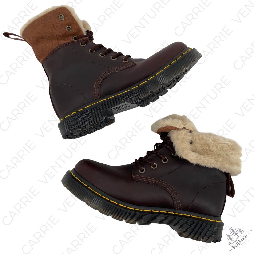 Dr. Marten’s 1460 Kolbert Boots Brown Oiled Leather Faux Fur Lined Winter Style Size 6