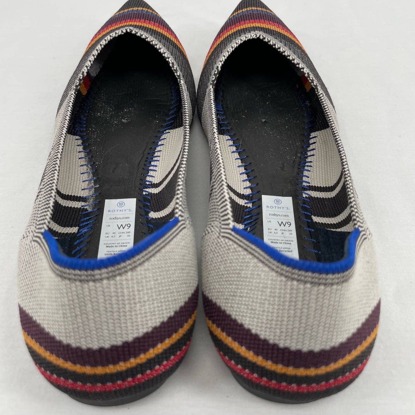 Rothy’s The Point VIB Inverse Stripe Multicolored Striped Flats Comfort Shoes Size 9