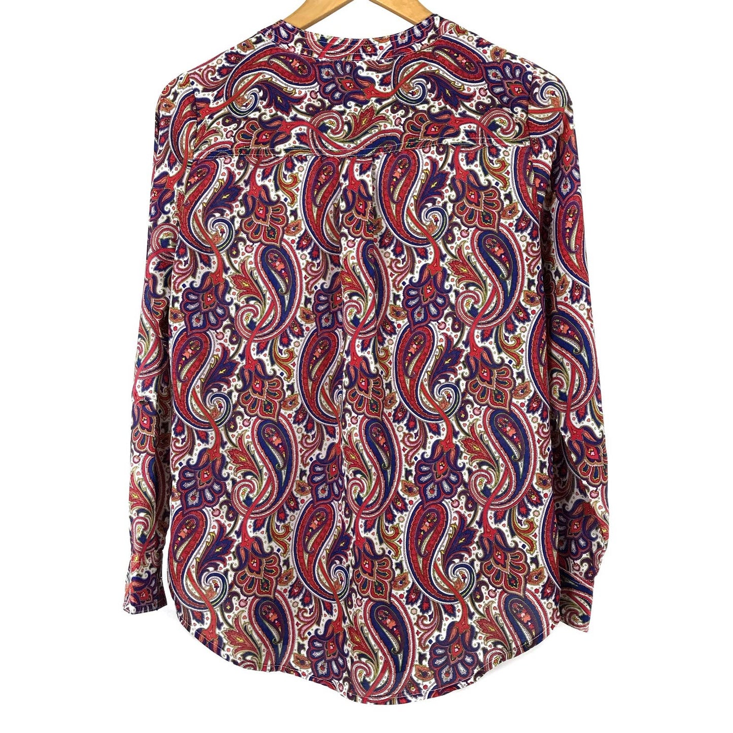Liz Claiborne Paisley Floral Print Adjustable Roll Sleeve Jewel Tone Blouse Size S