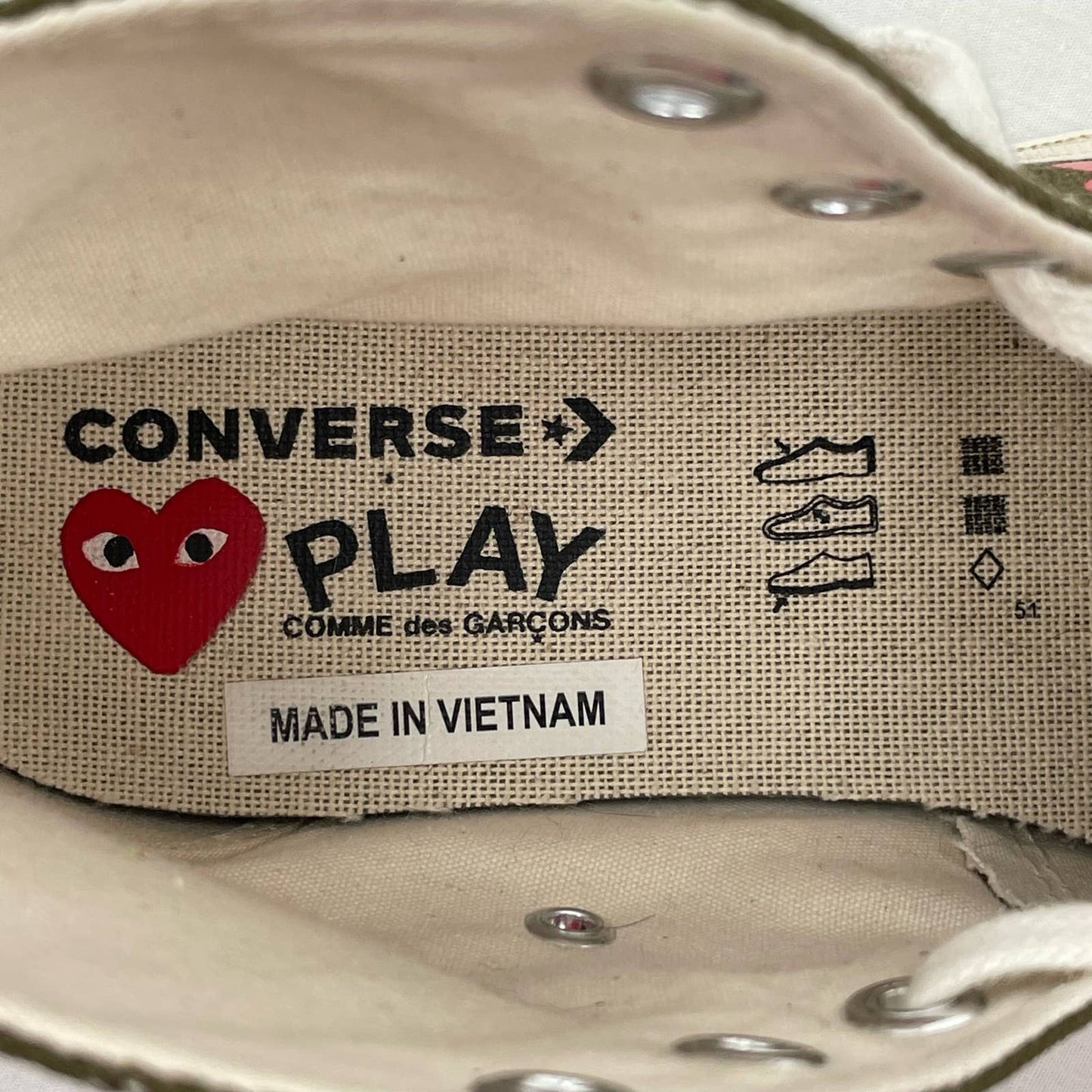 Converse X Comme des Garcons Play Chuck Taylor Multi Heart Khaki Sneakers Shoes Size W 8
