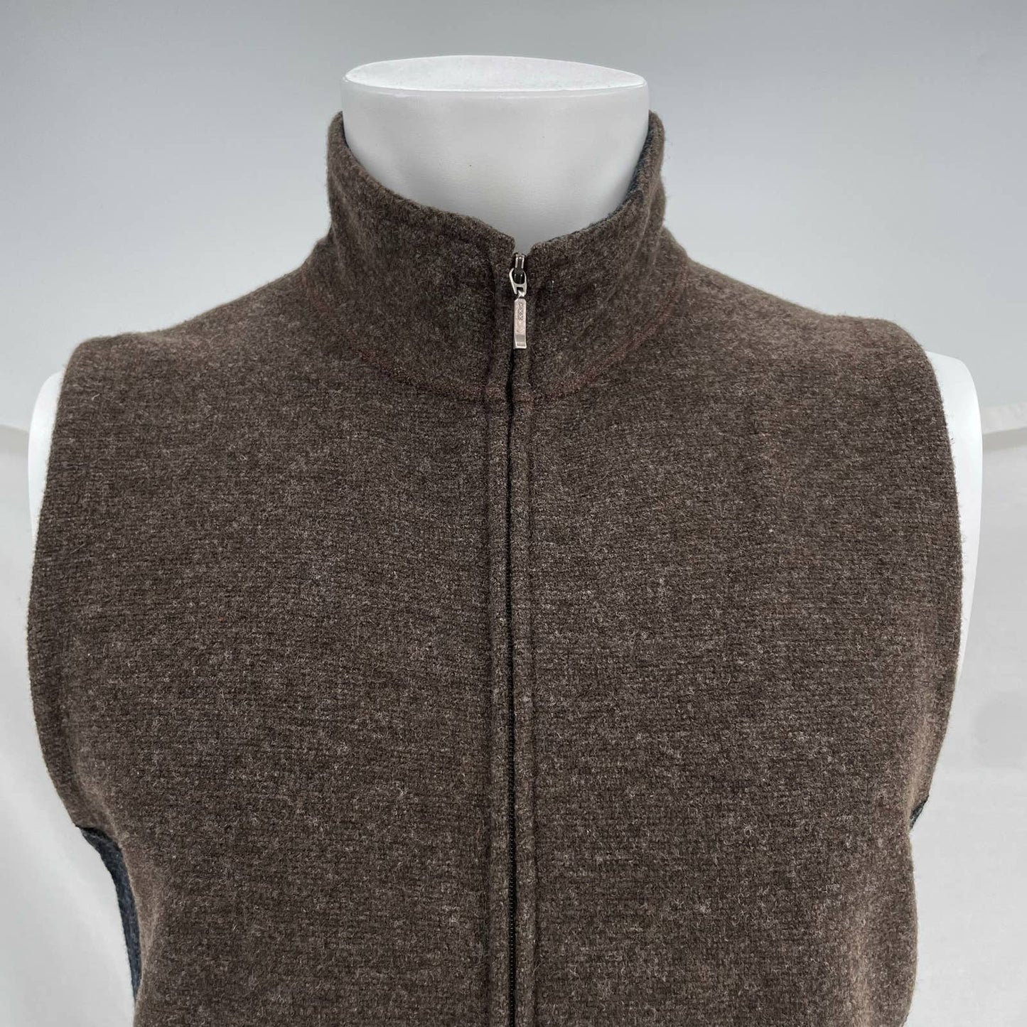 Ibex Merino Wool Full Zip Vest Brown Taupe Black Gray Pockets Outdoor Fit Size L