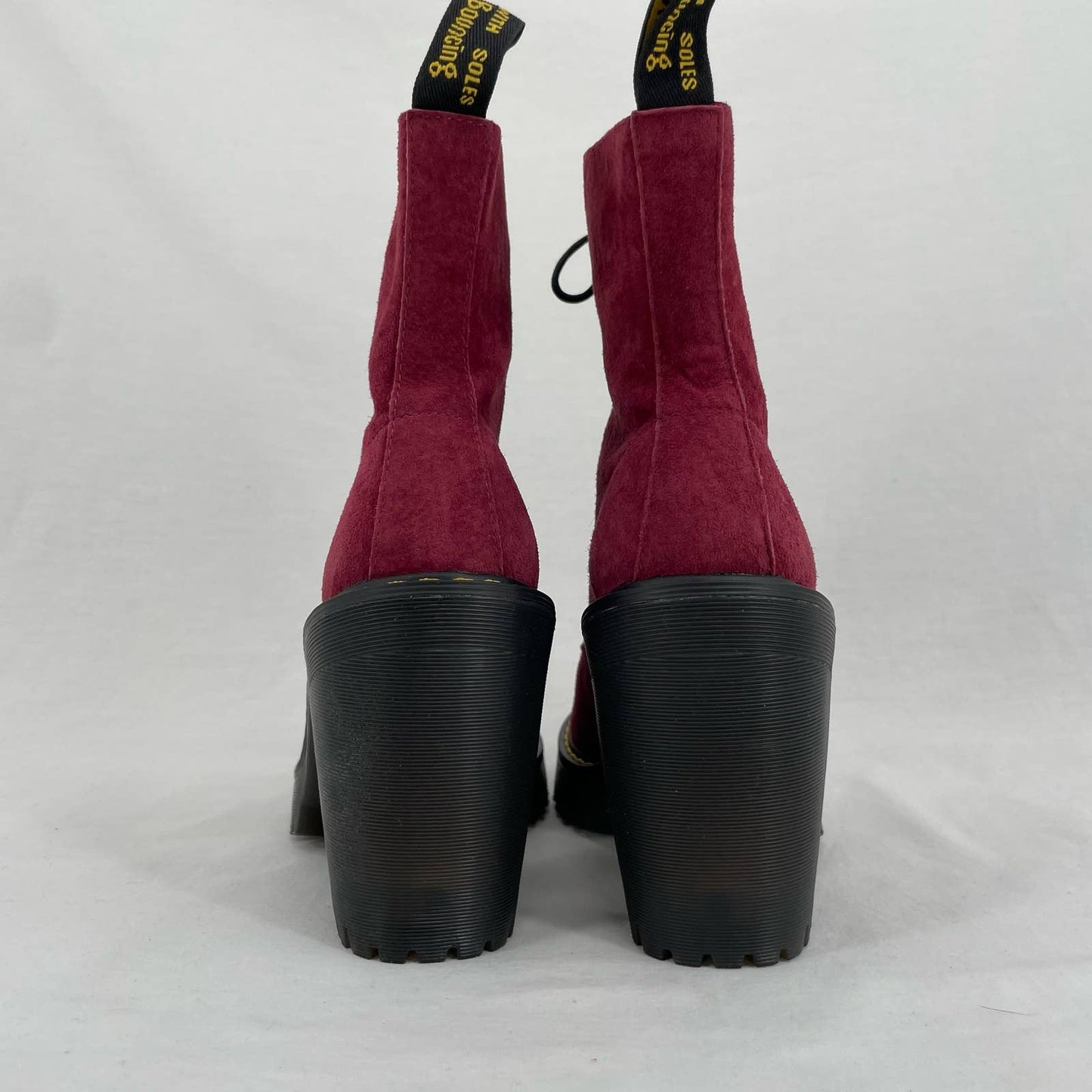 Dr. Martens Kendra Red Suede High Heels Leather Lace Up Witchy Heeled Boots Size 6