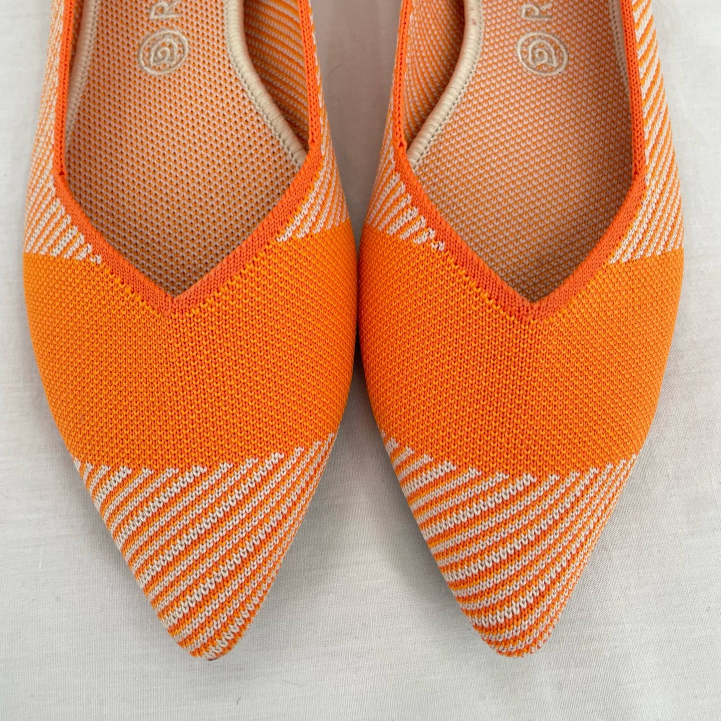 Rothy’s The Point Sherbet Orange White Striped Flats Bright Casual Summer Shoes Size 11.5