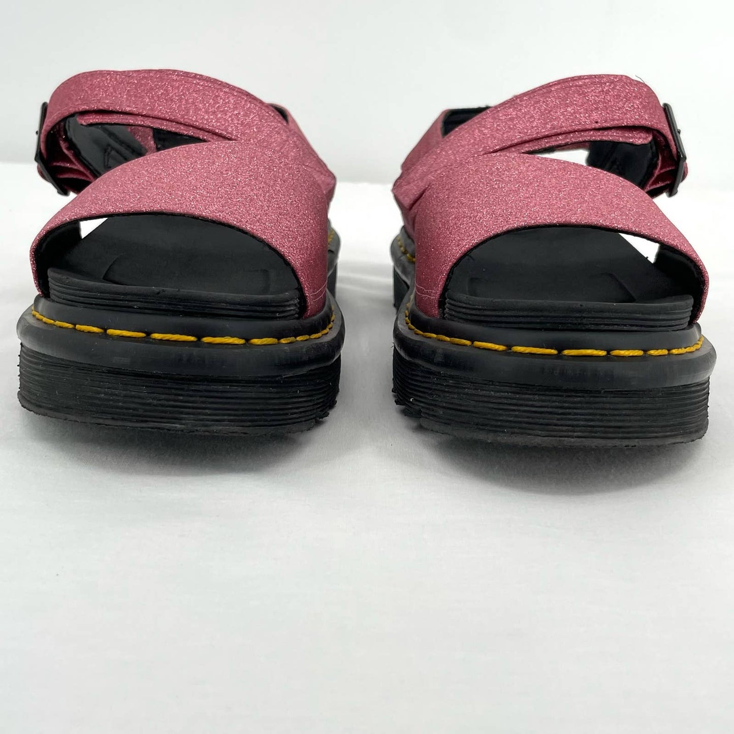 Dr. Martens Voss Sandals Pink Fine Glitter Chunky Sole Platform Buckle Straps Size 8