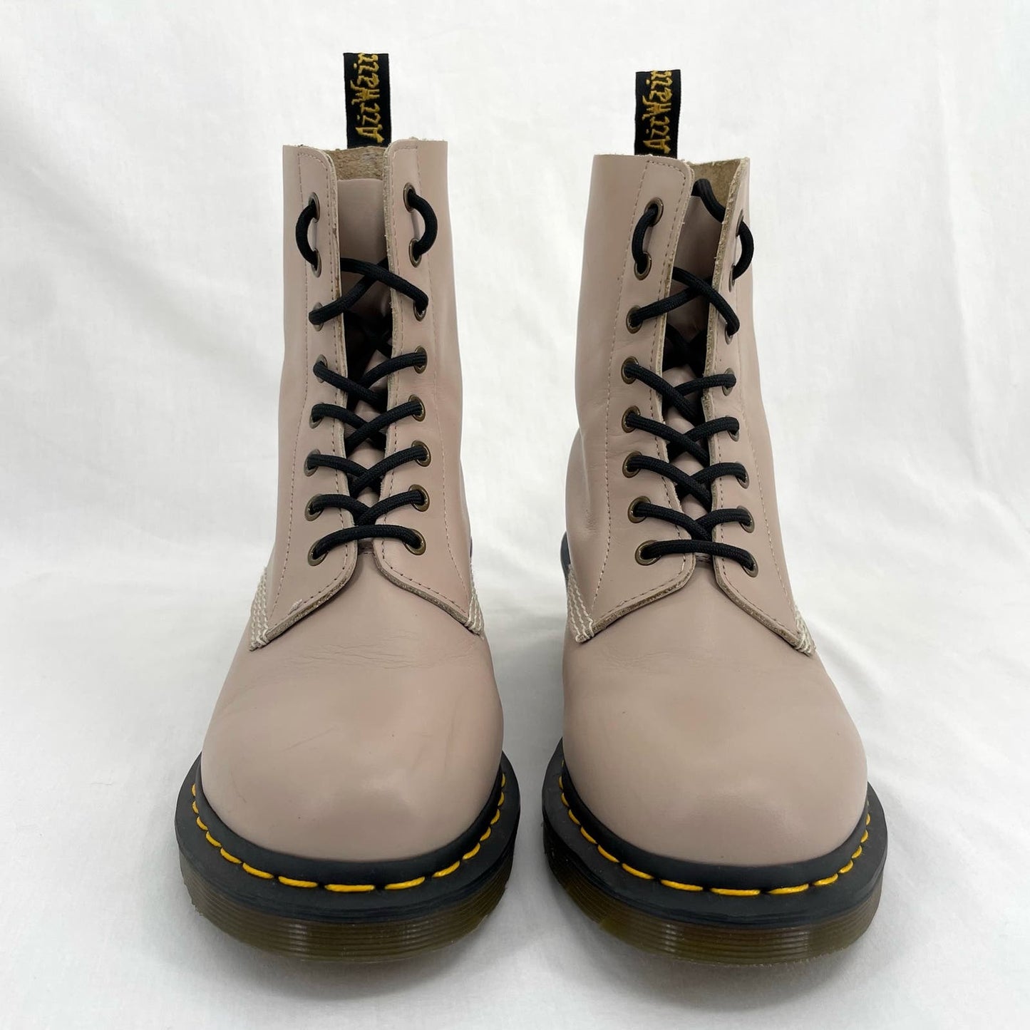Dr. Martens Clemency Boots Natural Leather Heeled Lace Up Neutral Tan Beige Size 10