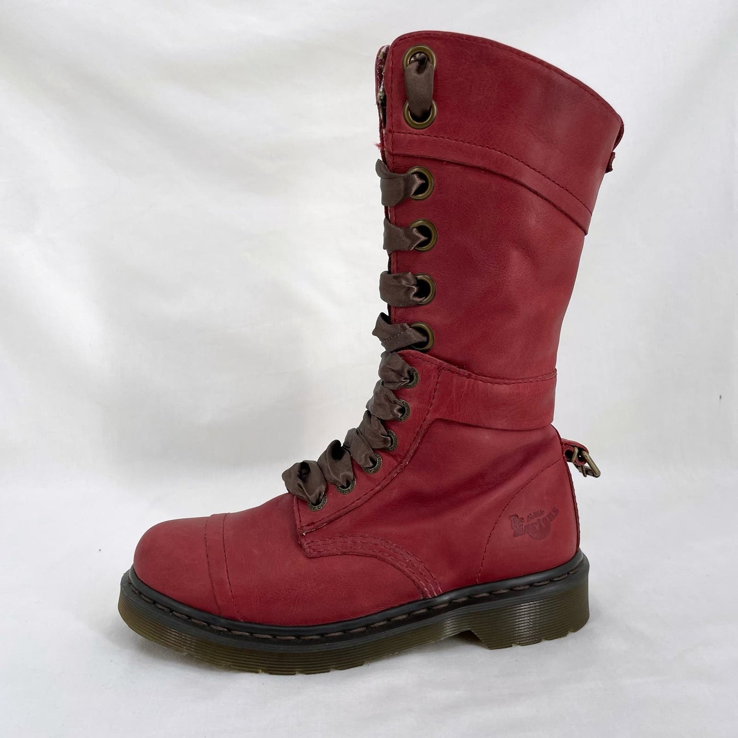 Dr. Martens Triumph Boots Red Oxblood Leather Pirate Fold Down Floral Boots US Size 7