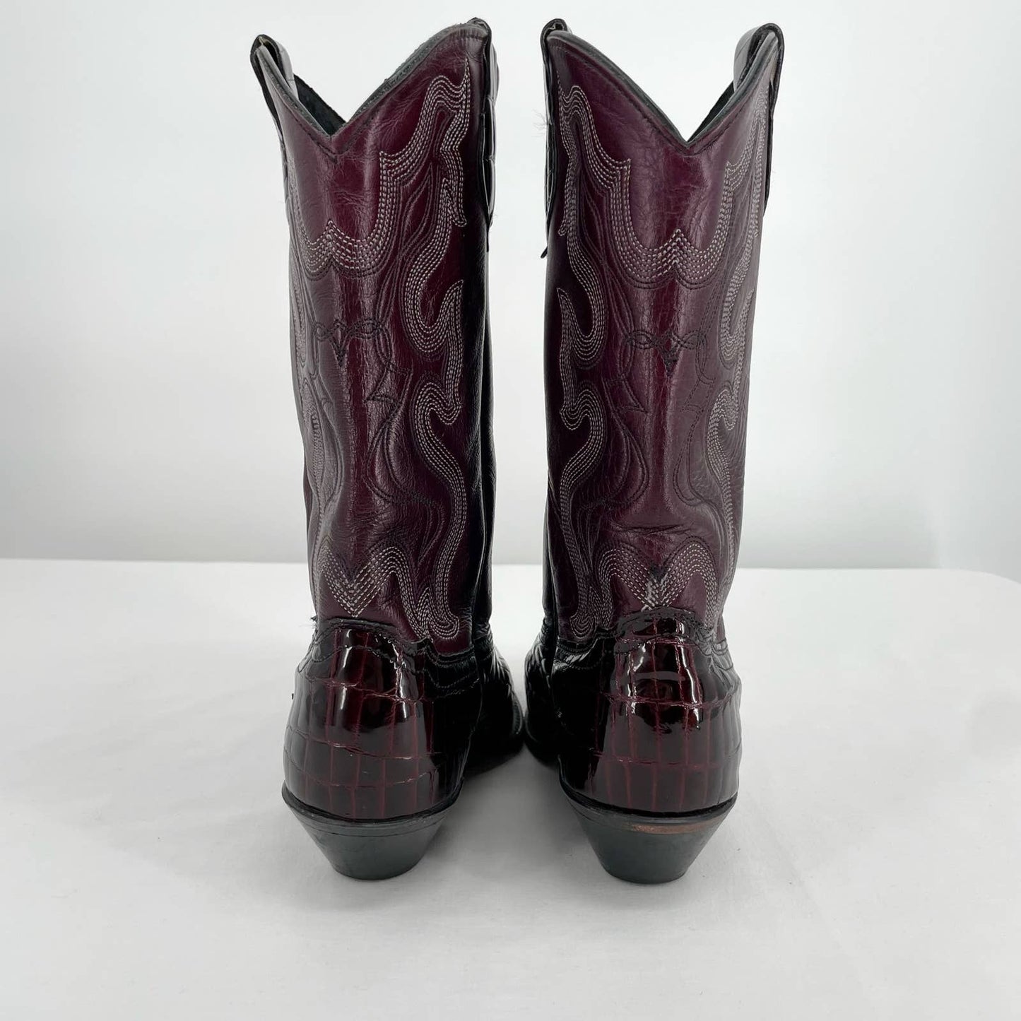 Vintage Purple Leather Cowboy Western Boots Croc Pointed Toe Metallic Pearl Size 7