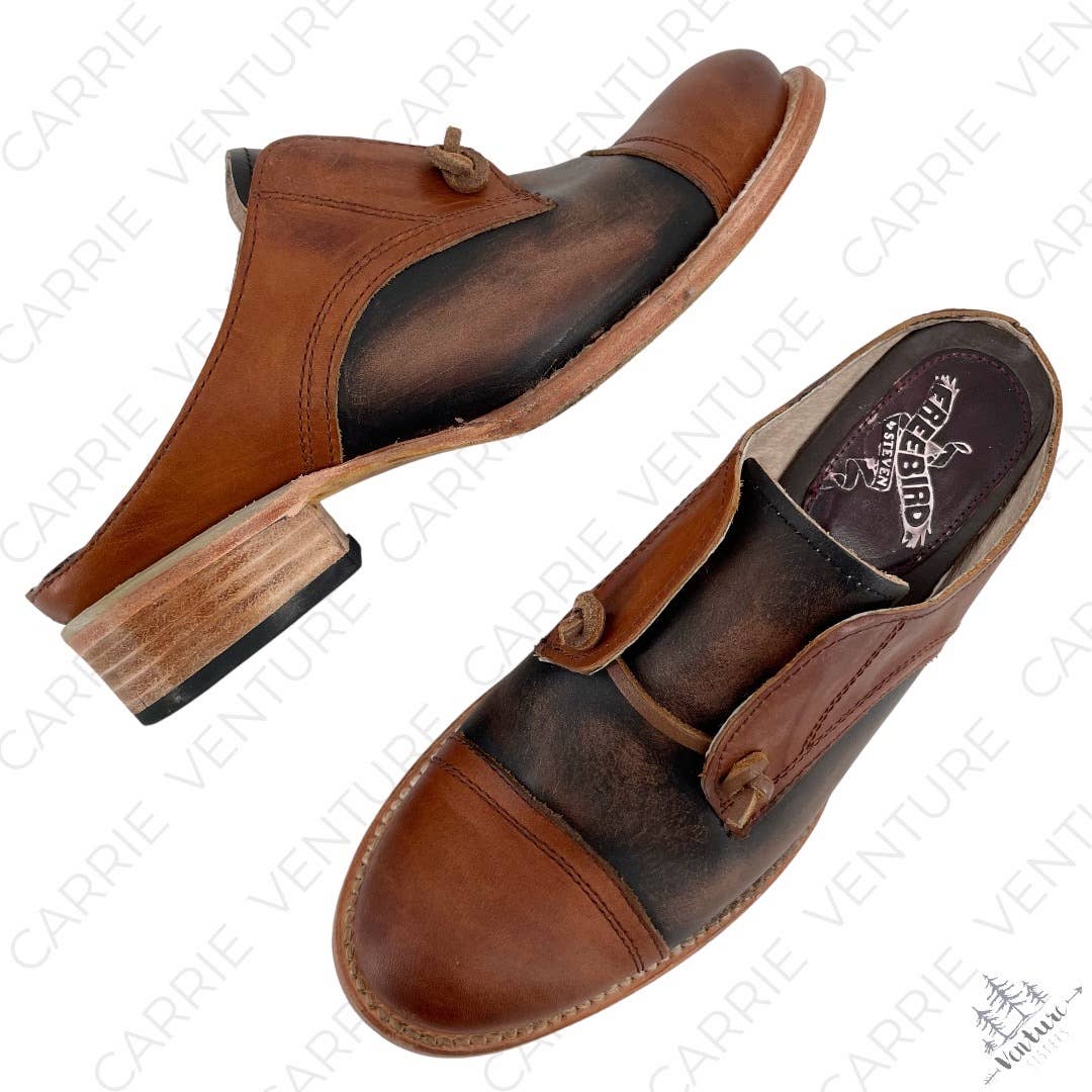 Freebird by Steven Malena Heeled Mule Clog Brown Tan Leather Neutral Saddle Shoe Size 7