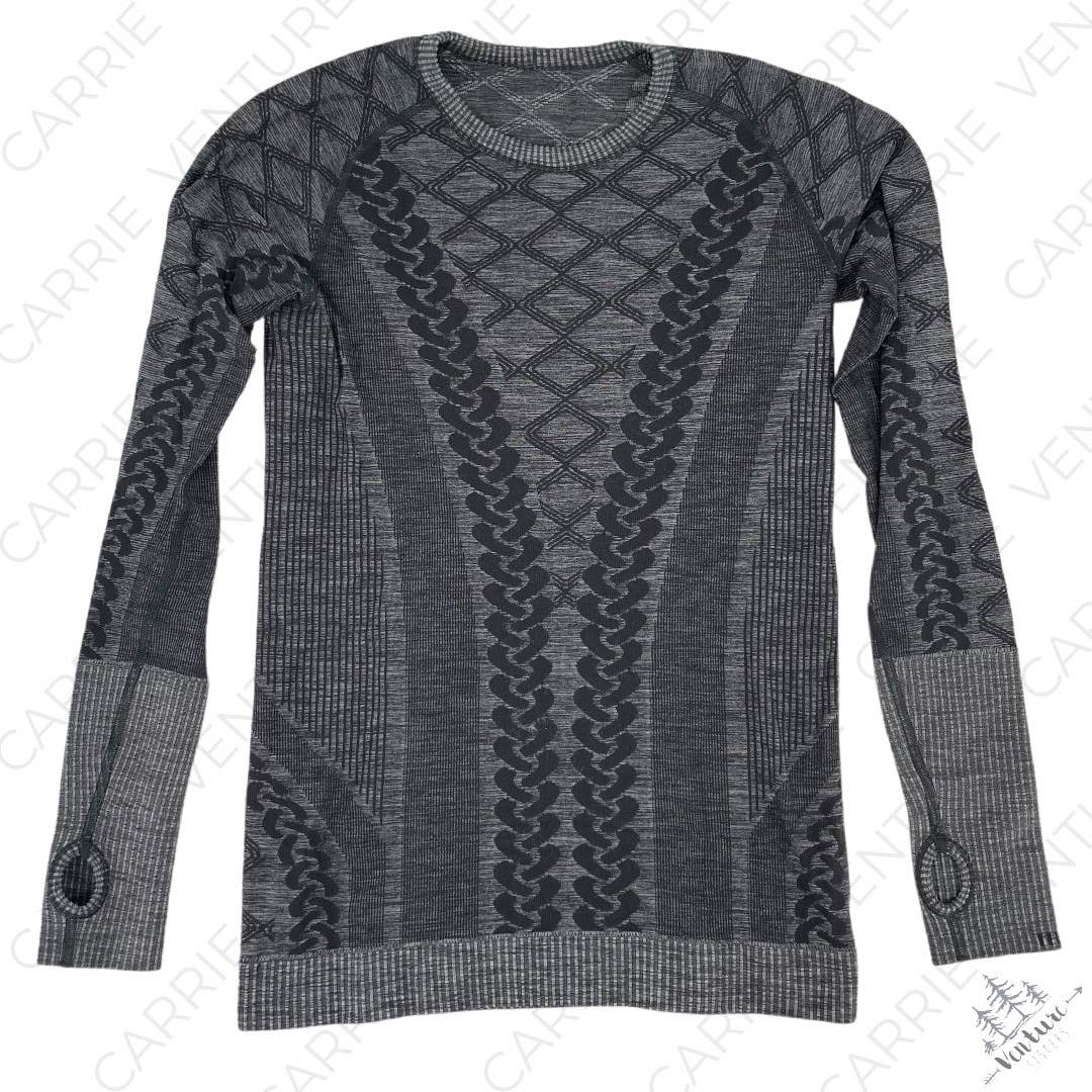 Lululemon Rest Less Gray Black Pullover Knit Long Sleeve Running Activewear Top