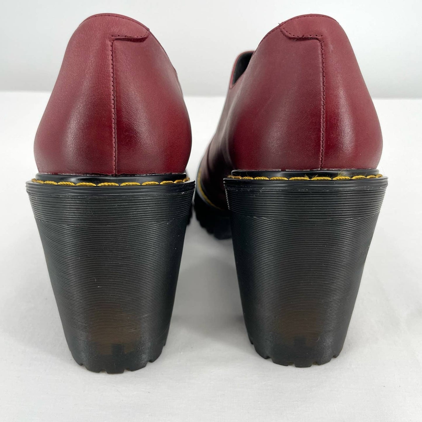 Dr. Martens Cordelia Wine Red Maroon Leather Chunky High Heeled Pumps Shoes Size 11