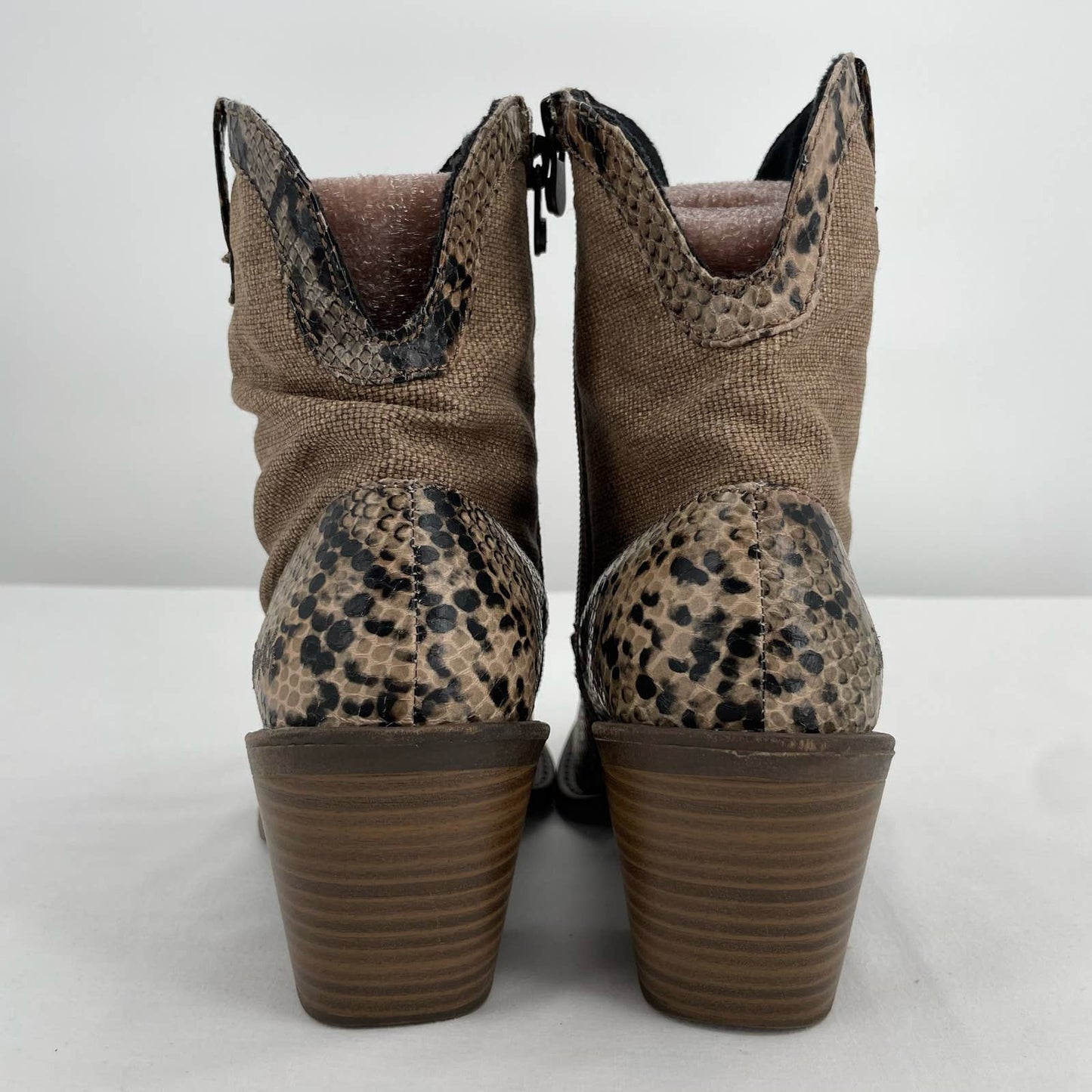 Blowfish Lolly Snake Snakeskin Burlap Neutral Tone Western Style Ankle Booties Size 7