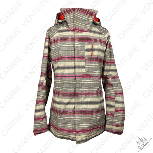 Burton AK 2L Embark Jacket Ski Snowboarding Winter Coat Stripes Grapeseed Print Size S