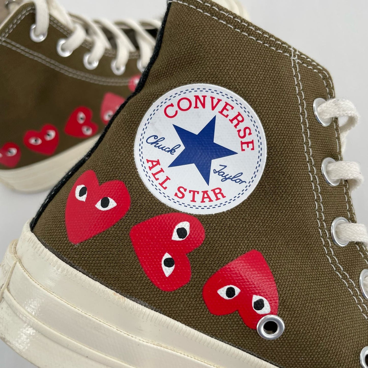 Converse X Comme des Garcons Play Chuck Taylor Multi Heart Khaki Sneaker Shoes Size 7