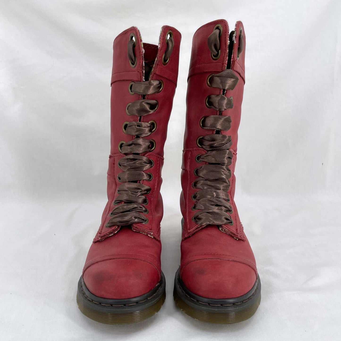 Dr. Martens Triumph Boots Red Oxblood Leather Pirate Fold Down Floral Boots US Size 7