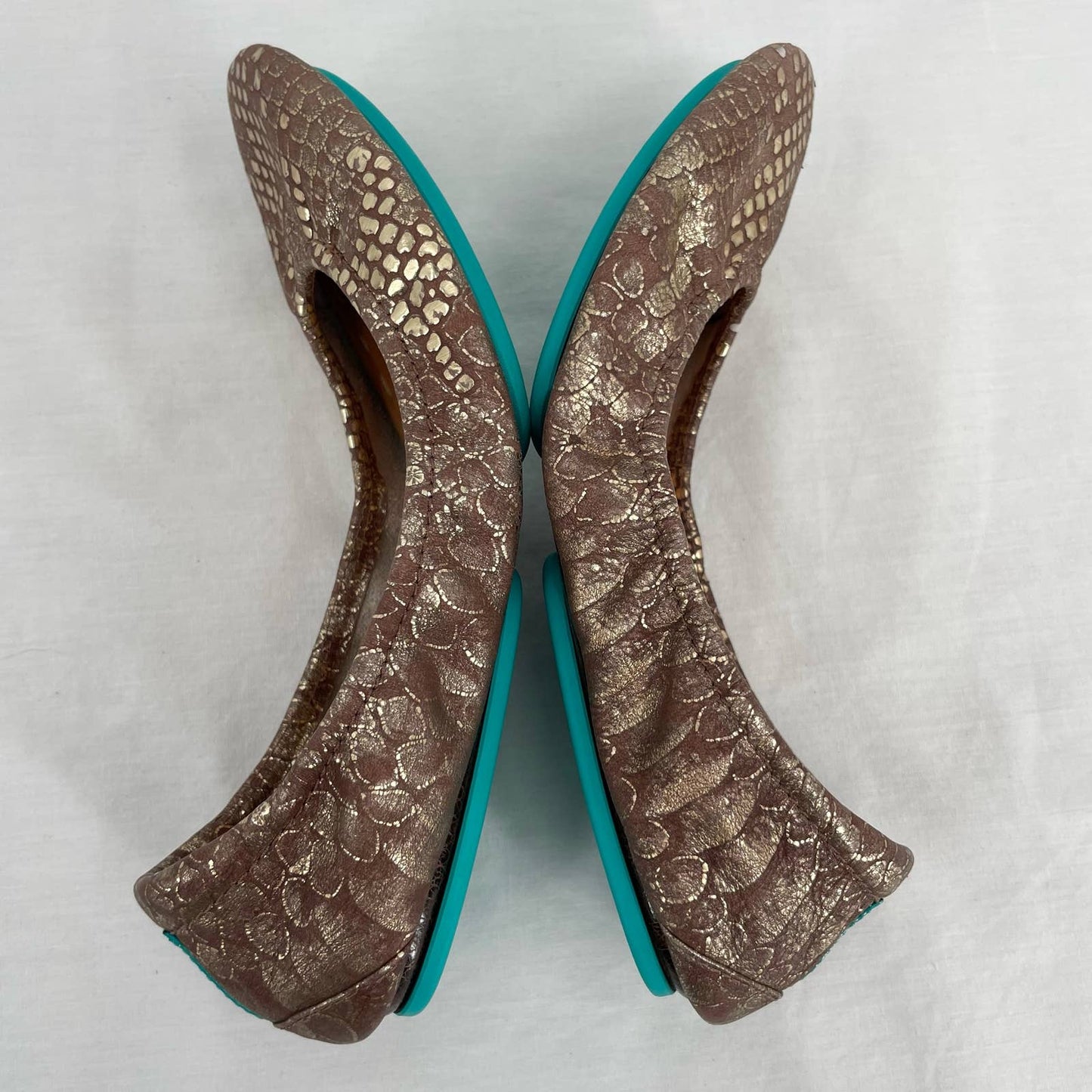 Tieks Wild Copper Leather Ballet Flats Gold Snakeskin Python Shiny Metallic Foil Size 6