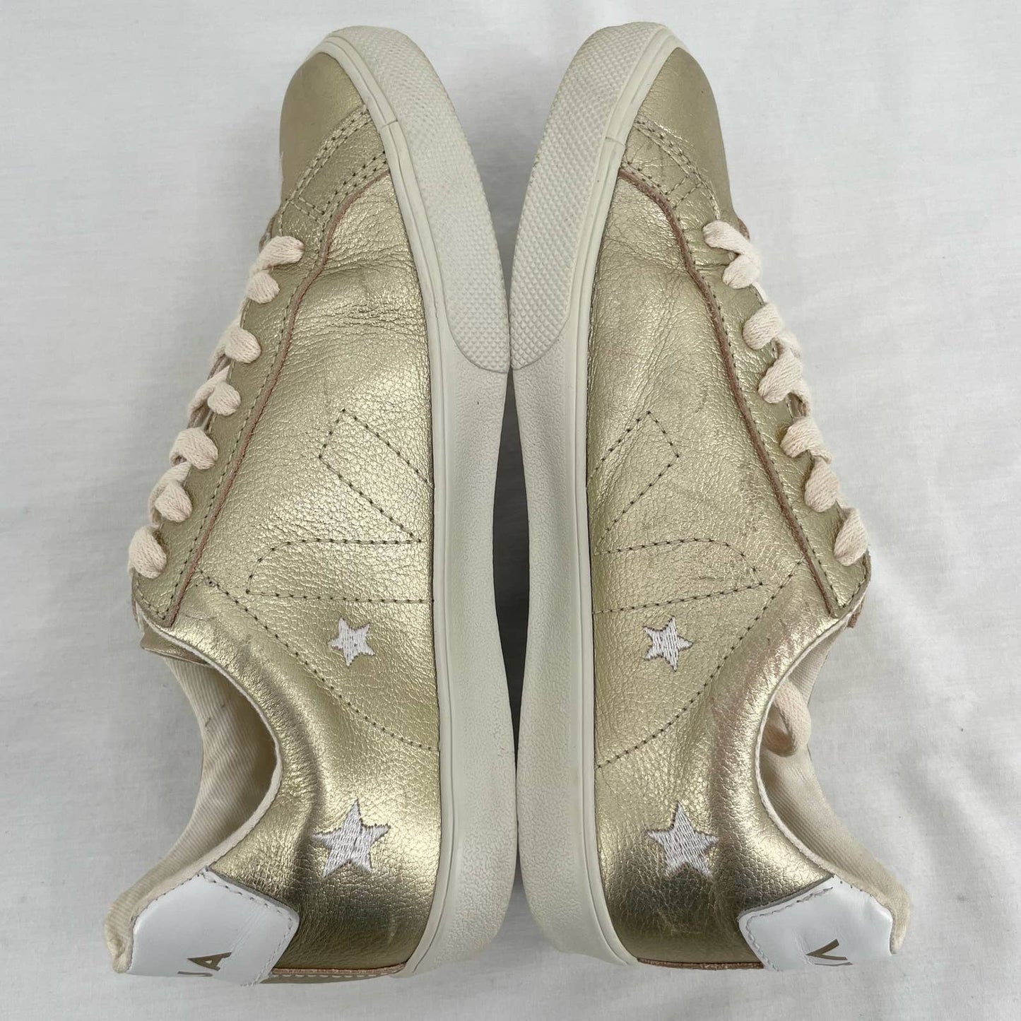 Madewell x Veja Esplar Low Sneakers White Star Embroidery Gold Leather Size 6 | EU 37