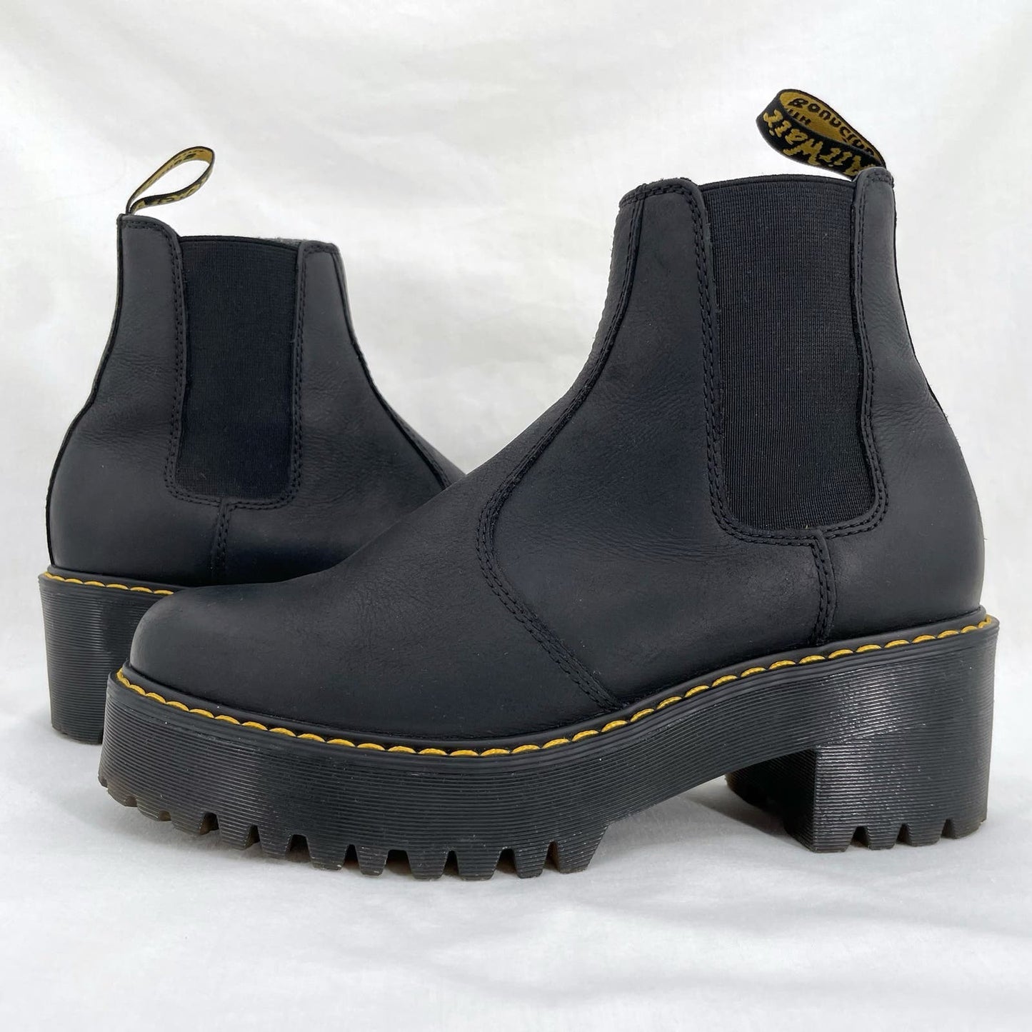 Dr. Martens Rometty Black Leather Platform Heeled Chelsea Ankle Boot Grunge Docs Size 8