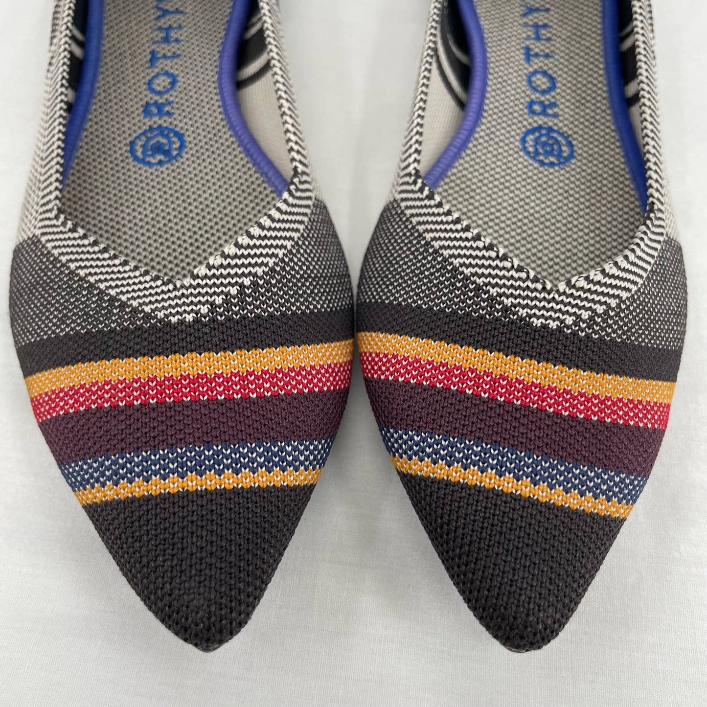 Rothy’s The Point VIB Inverse Stripe Multicolored Striped Flats Comfort Shoes Size 9