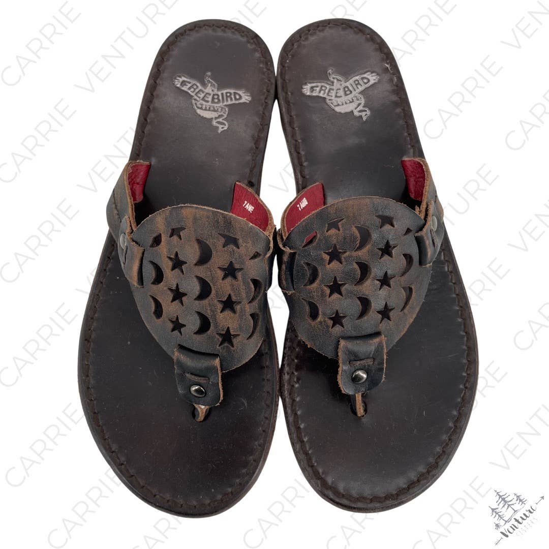 Freebird by Steven Vallarta Celestial Dark Brown Leather Thong Style Sandals Size 7