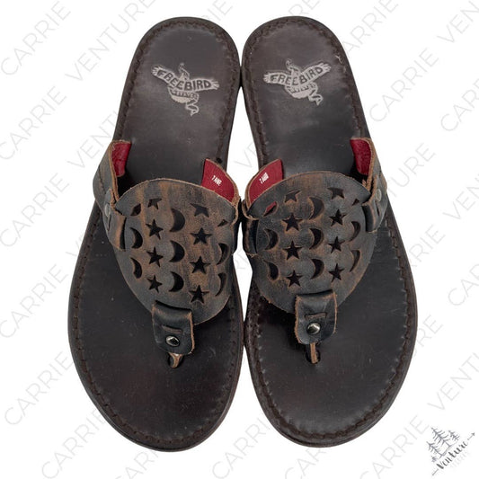 Freebird by Steven Vallarta Celestial Dark Brown Leather Thong Style Sandals Size 7