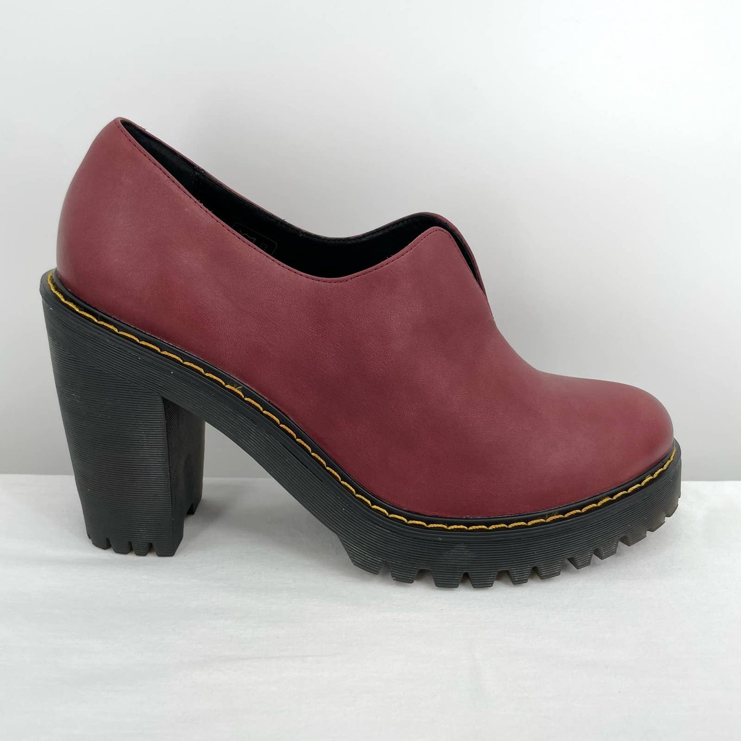 Dr. Martens Cordelia Wine Red Maroon Leather Chunky High Heeled Pumps Shoes Size 11
