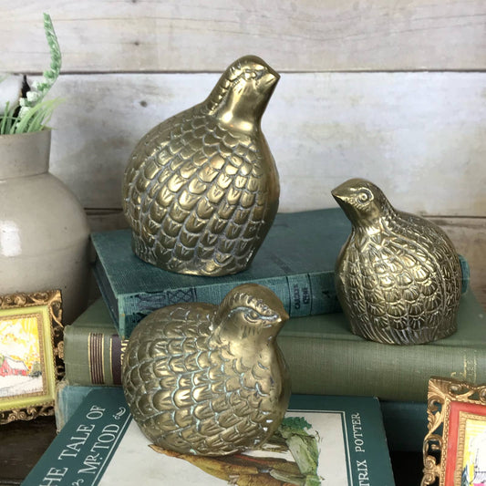 Vintage Brass Quail Grouse Set of 3 MidMod Game Bird Rustic Chic Farmhouse Decor