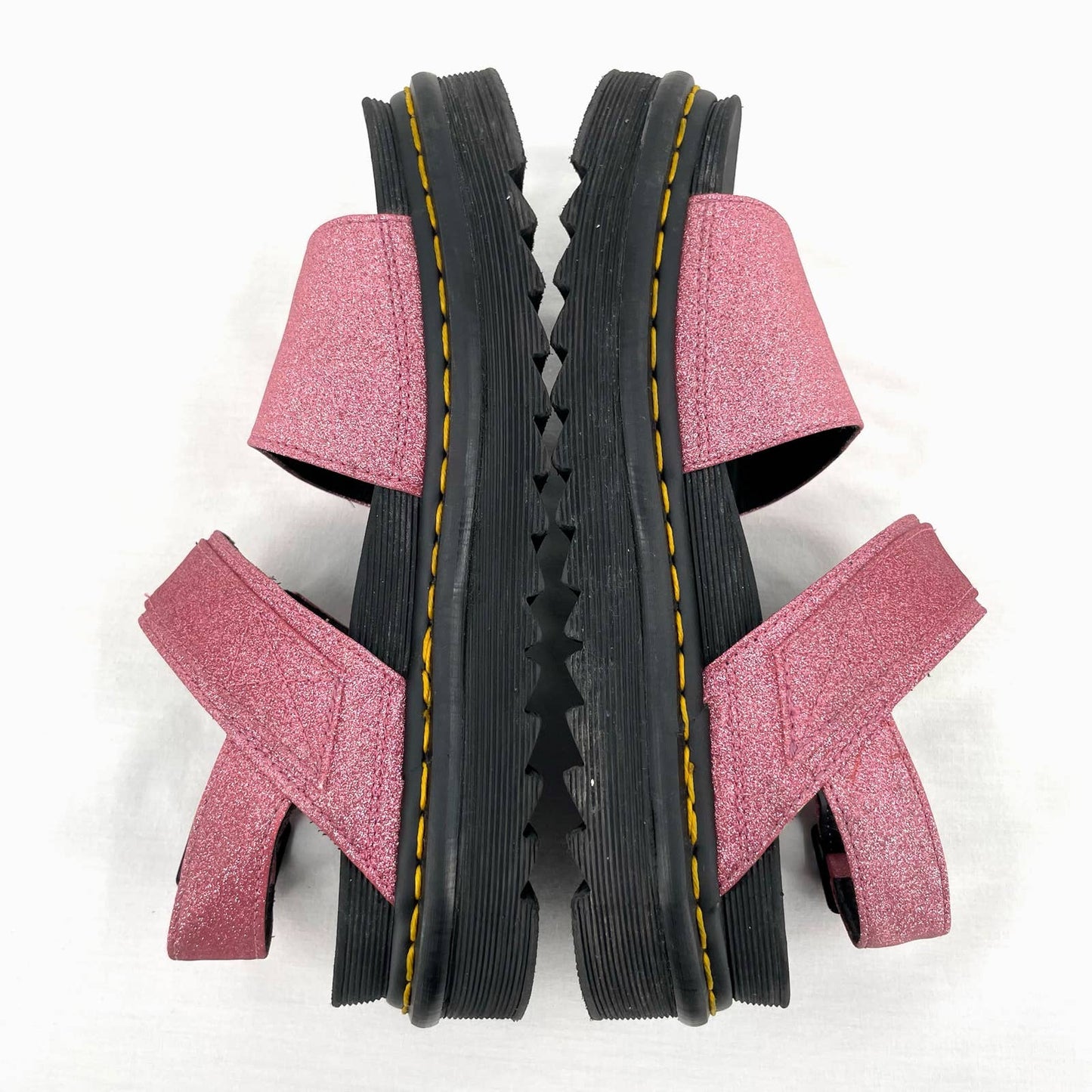Dr. Martens Voss Sandals Pink Fine Glitter Chunky Sole Platform Buckle Straps Size 8