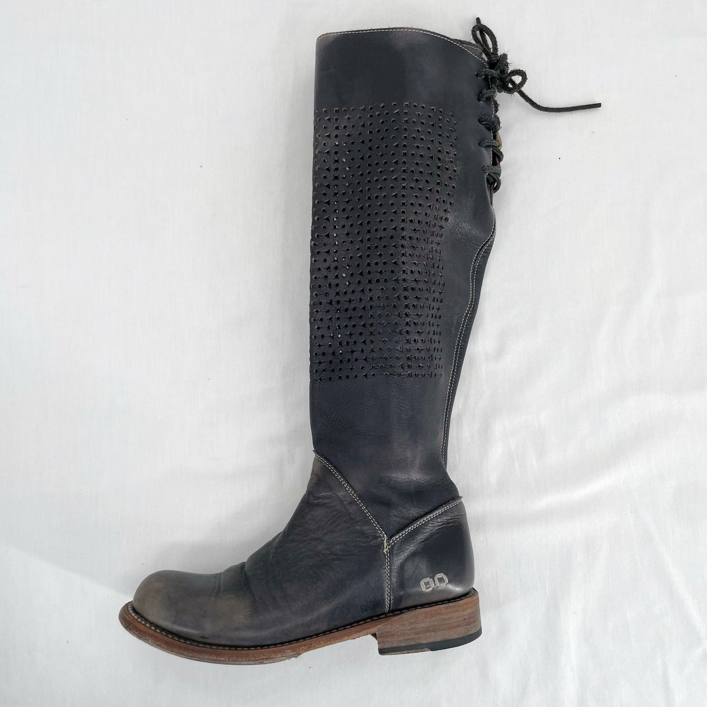 Bed|Stu Cambridge Boots Black Gray Cutout Perforated Tall Boho Shoes Size 7.5
