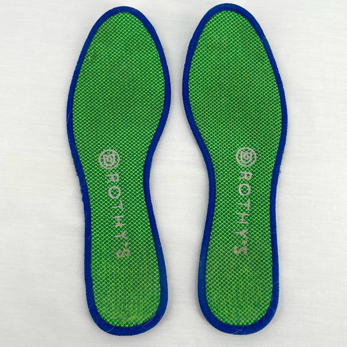 Rothy’s The Flat Jellybean Green Jelly Bean Reflex Blue Heel Stripe Shoes Size 7