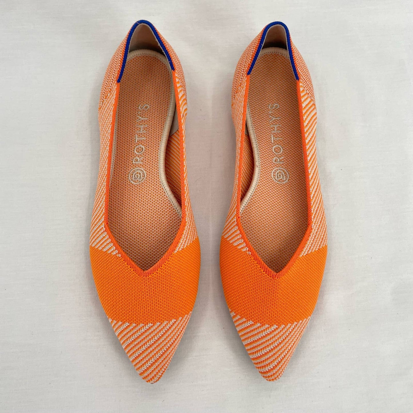 Rothy’s The Point Sherbet Orange White Striped Flats Bright Casual Summer Shoes Size 11.5