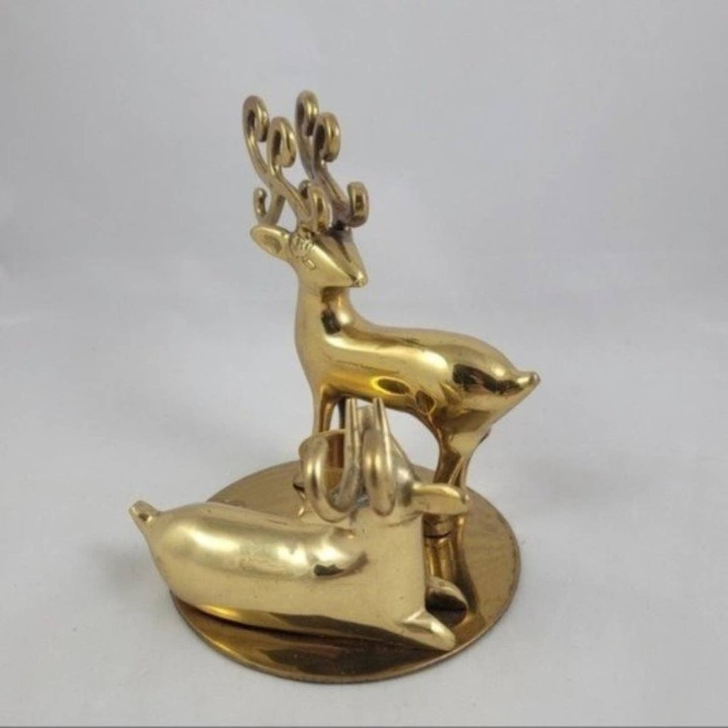 Vintage Brass Reindeer Pair Buck Doe Holiday Christmas Festive Candle Holder