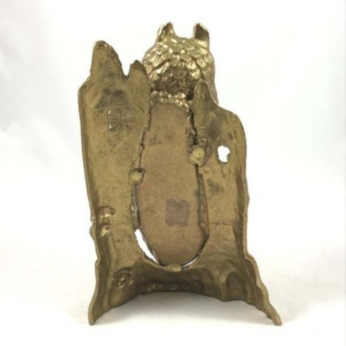 Rare Vintage Brass Owl Big Perched Owl & Tree Gold Office Shelf Cast Figurine