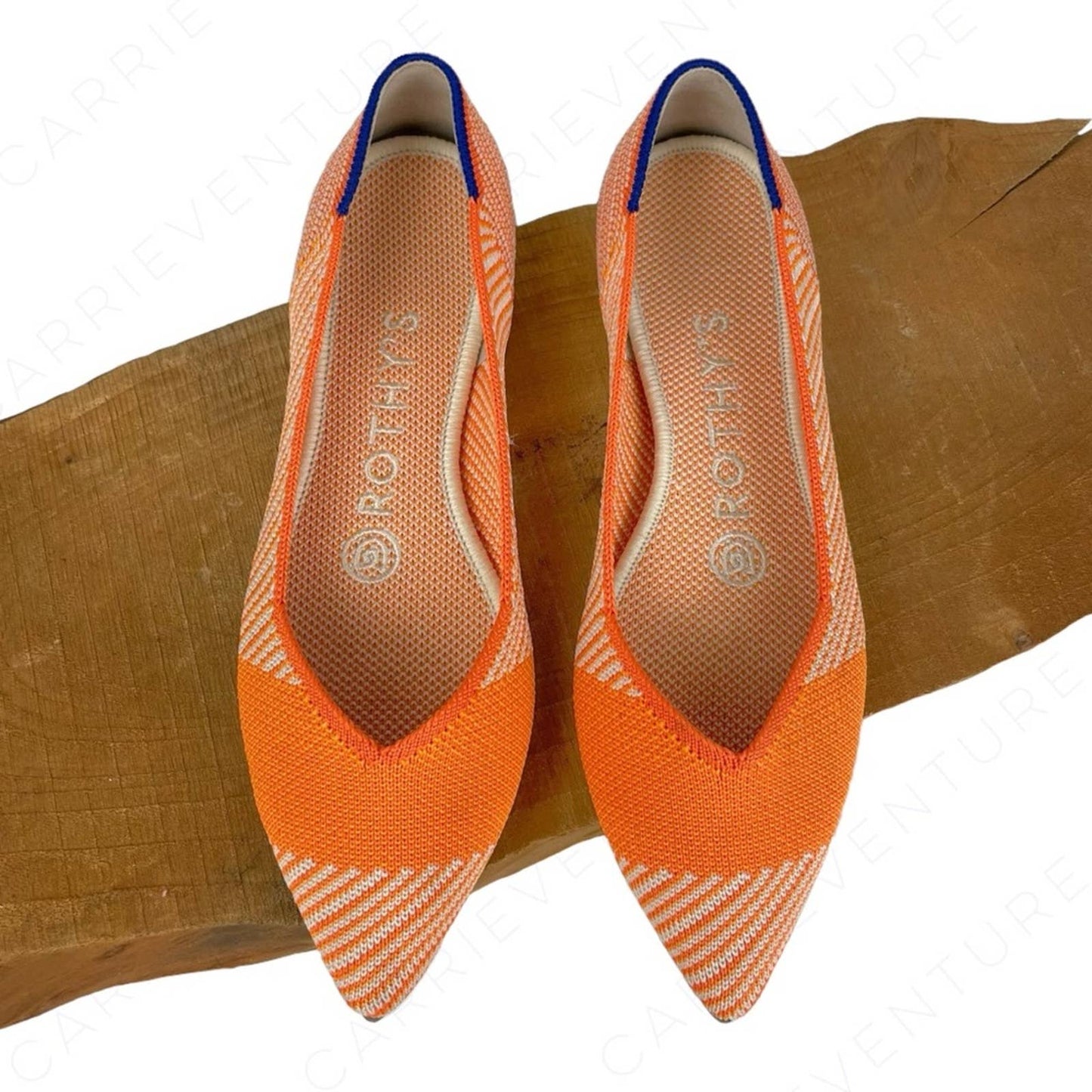 Rothy’s The Point Sherbet Orange White Striped Flats Bright Casual Summer Shoes Size 5