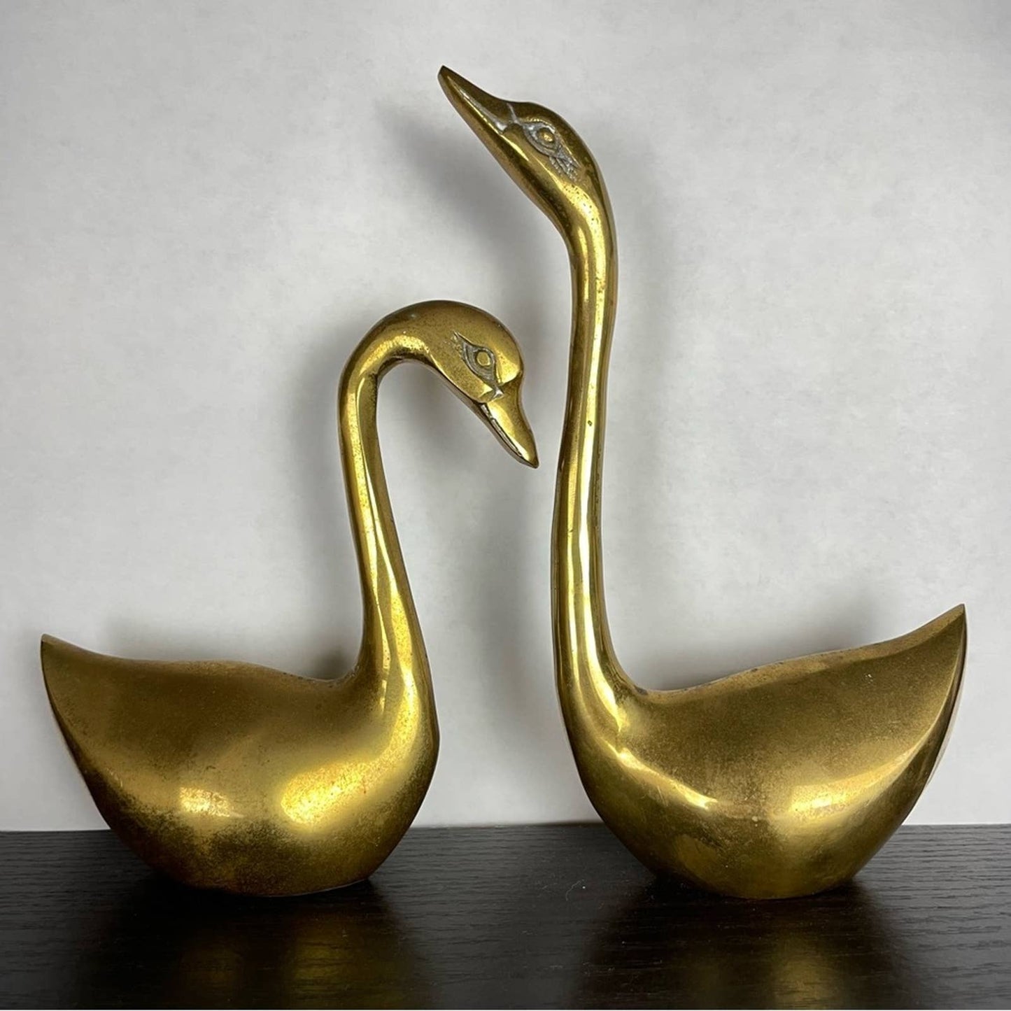 Vintage Brass Elegant Swan Pair Large Mid-Century Modern Decor Curio Figurines