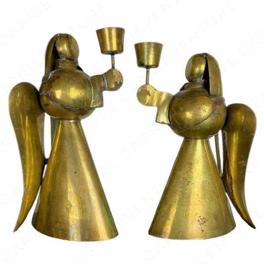Vintage Brass Angels Candle Holder Pair Shabby Chic Farmhouse Style Rustic Decor