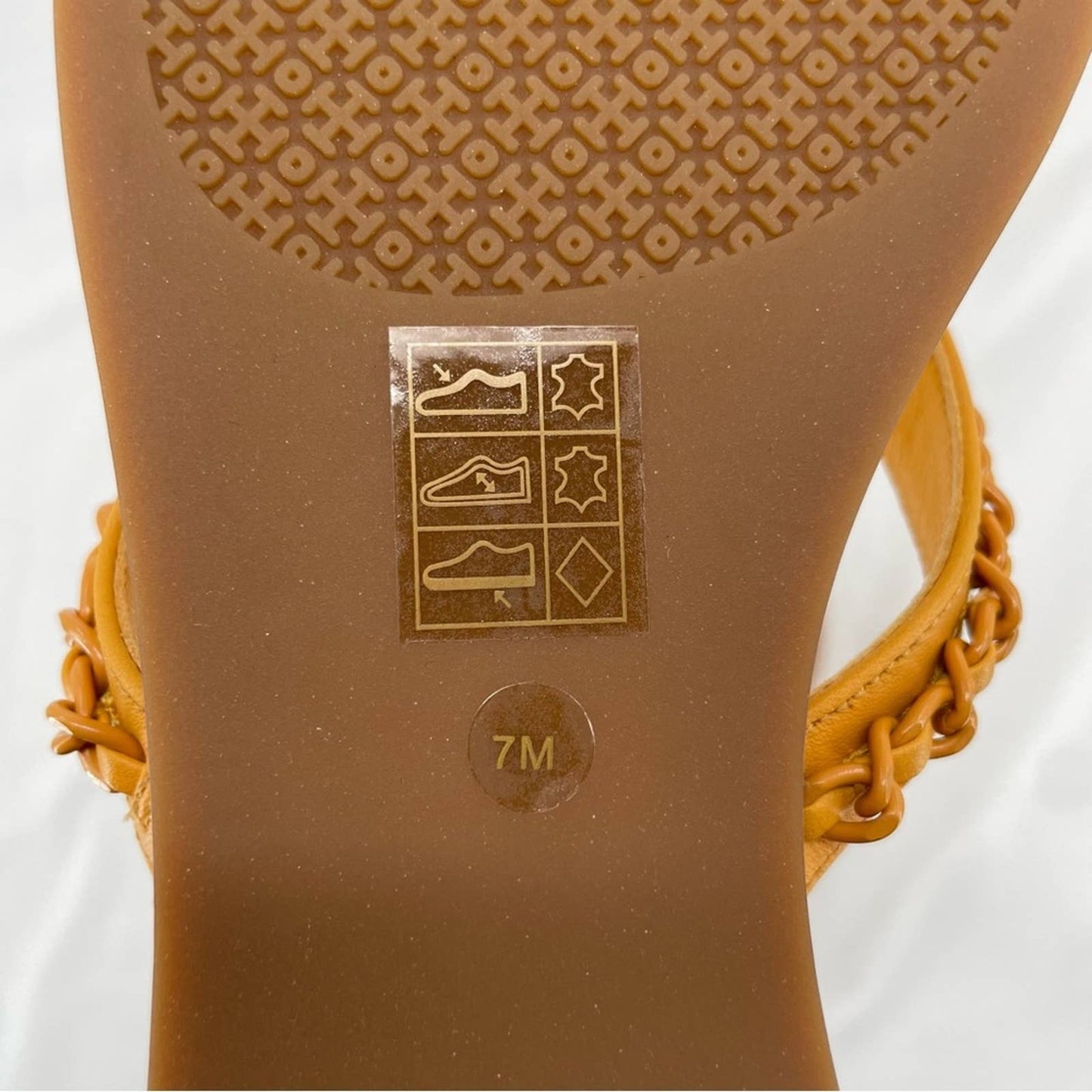 Tory Burch Everly Chain Thong Sandals Nappa Leather Light Turmeric Gold Orange Size 7