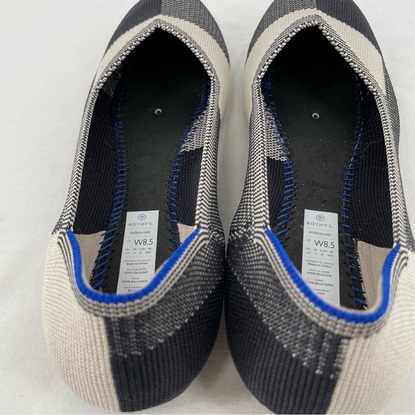 Rothy’s The Flat Captoe Black White Round Toe Shoes Balletcore Neutral Flats Size 8.5