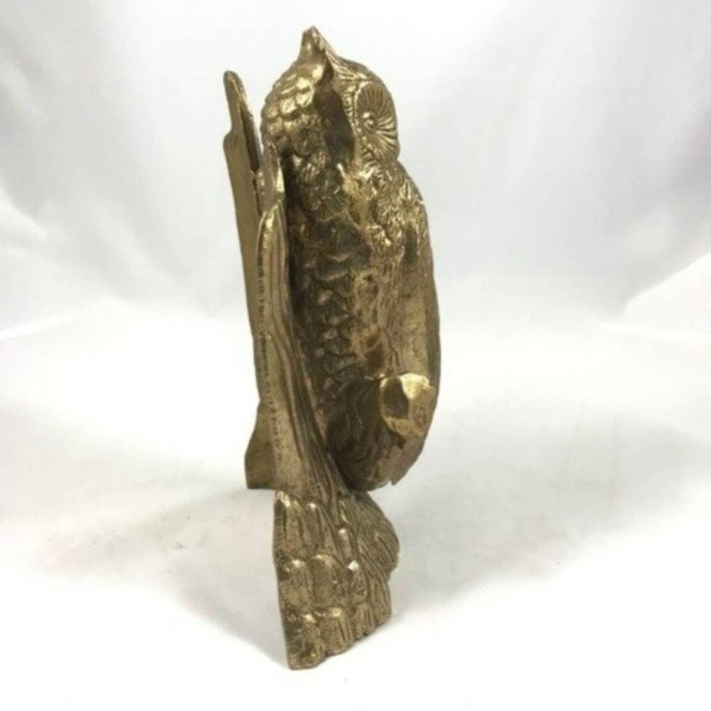 Rare Vintage Brass Owl Big Perched Owl & Tree Gold Office Shelf Cast Figurine