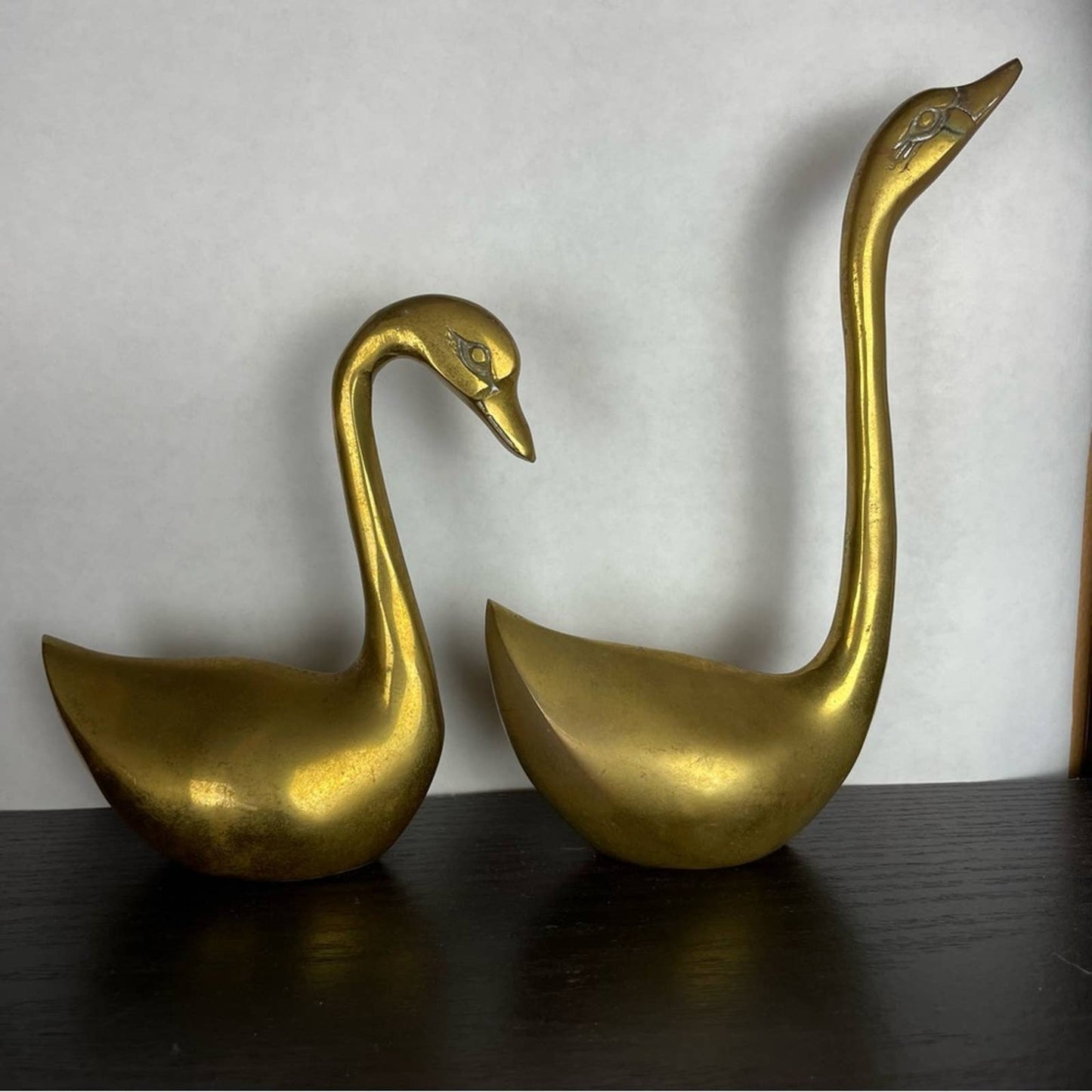 Vintage Brass Elegant Swan Pair Large Mid-Century Modern Decor Curio Figurines