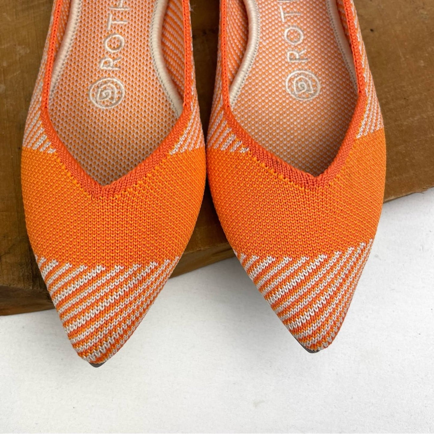 Rothy’s The Point Sherbet Orange White Striped Flats Bright Casual Summer Shoes Size 5