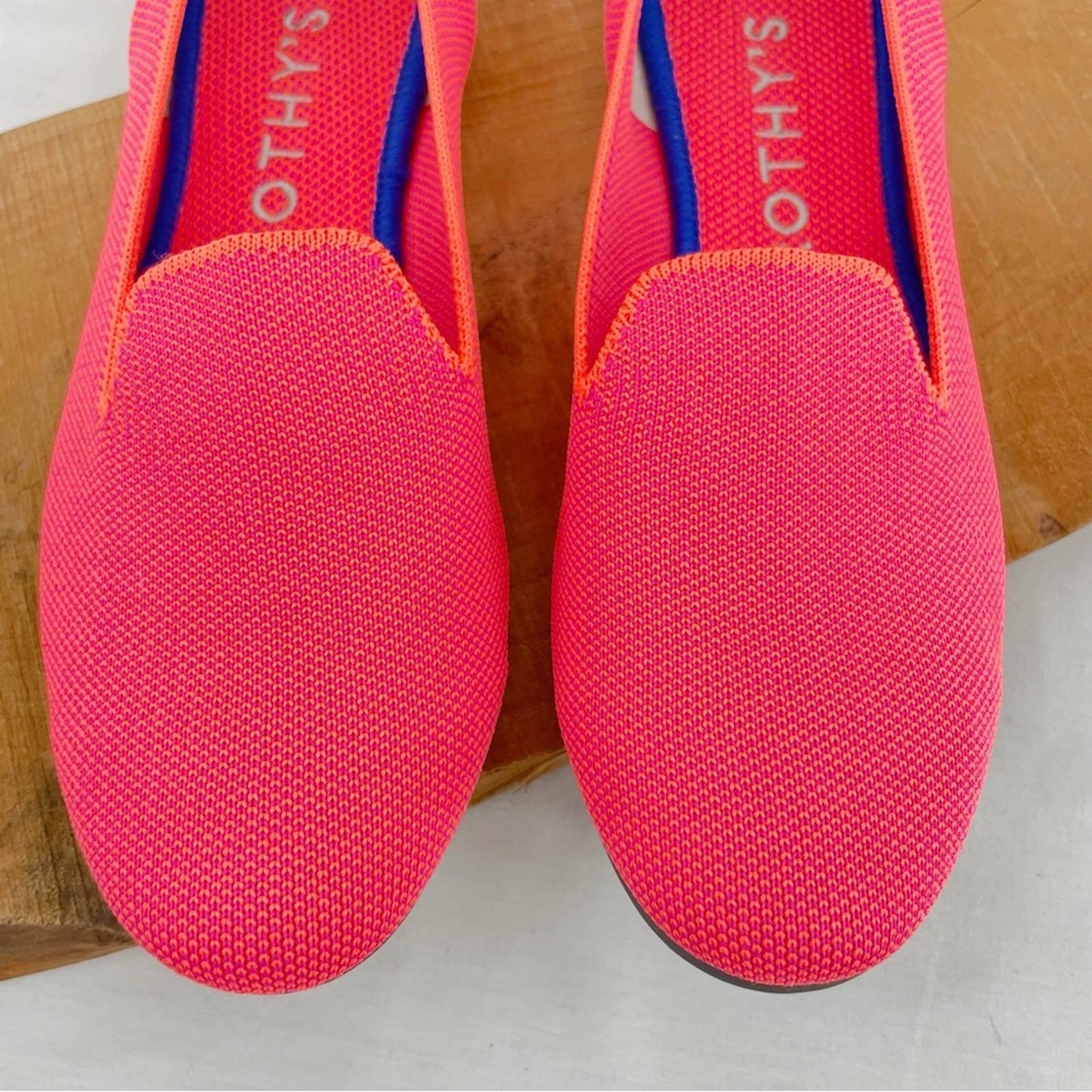 Rothy’s The Loafer Flamingo Hot Pink Neon Orange Smoking Flats Slip On Shoes Size 8