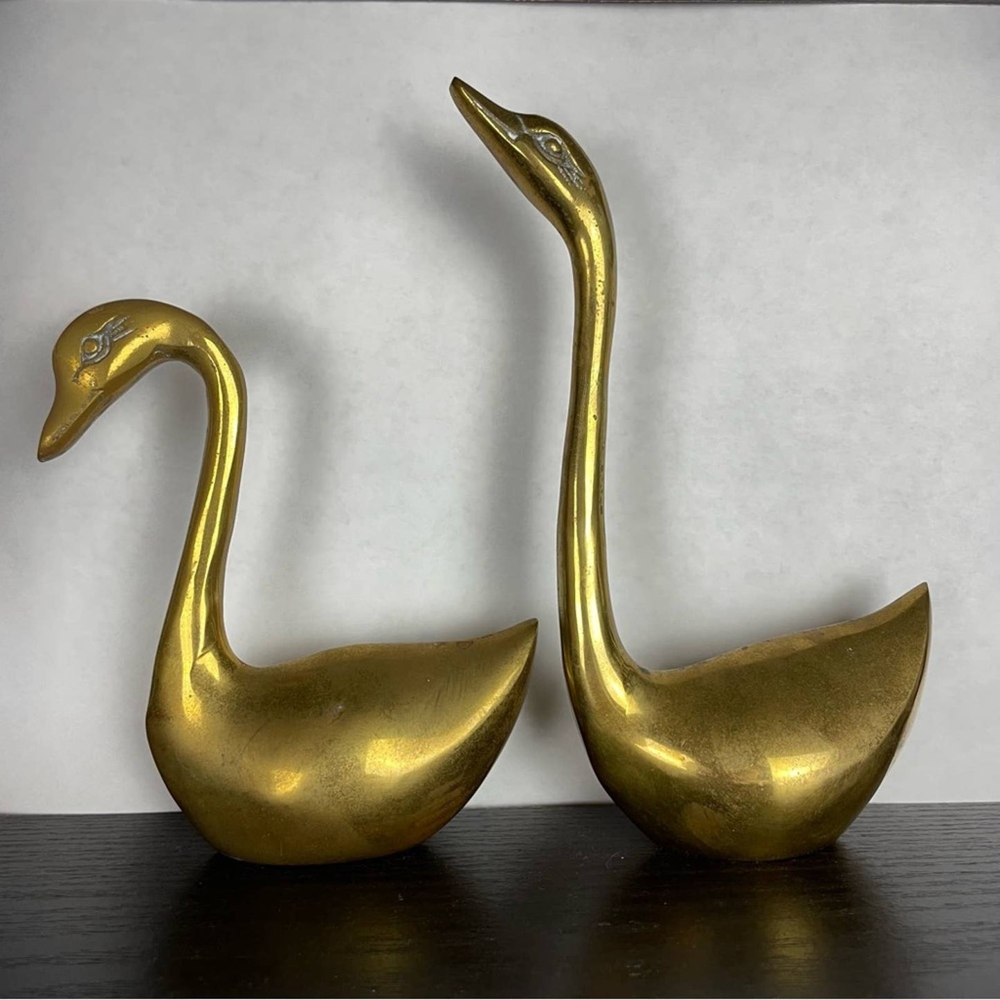 Vintage Brass Elegant Swan Pair Large Mid-Century Modern Decor Curio Figurines