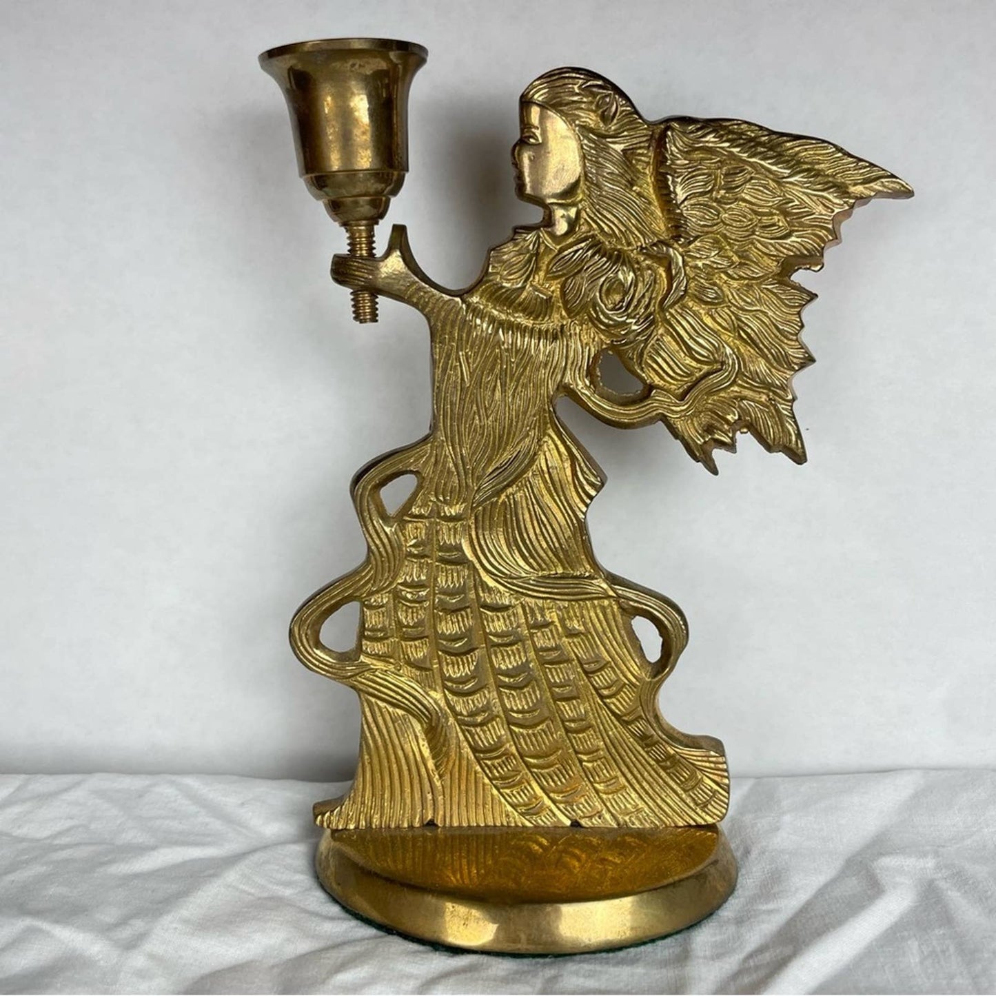 Vintage Brass Angel Candleholder Jainson Ornate Christmas Winter Holiday