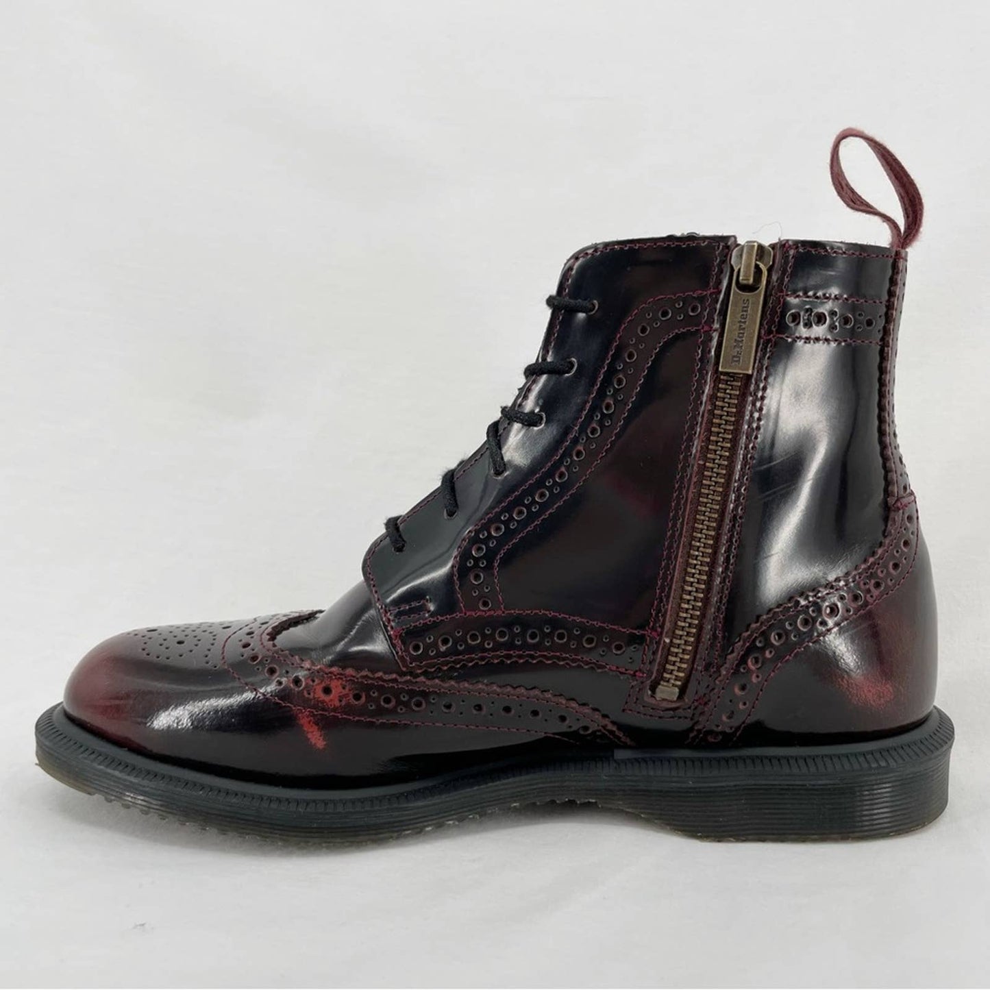 Dr. Martens Delphine Dress Boots Cherry Red Arcadia Leather Brogue Oxford Style Size 8