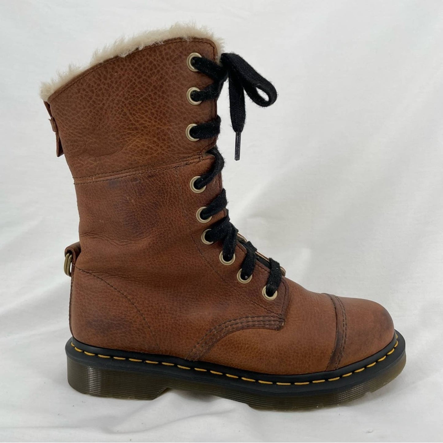 Dr. Martens Aimilita Fur Lined Tab Grizzly Leather Lace Up Winter Biker Boots Size 9